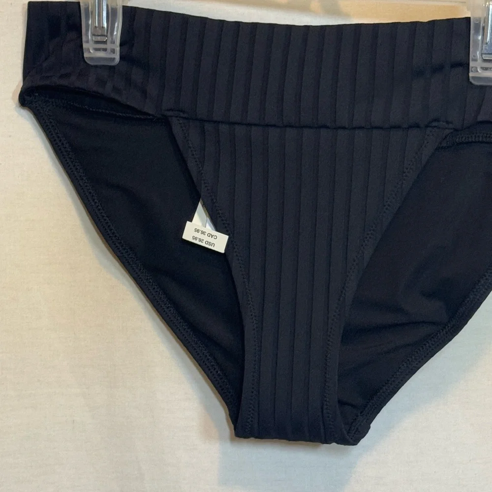 AA-571 Aerie NWT Black Ribbed‎ Lined Summer Swim Bikini Bottoms Size S